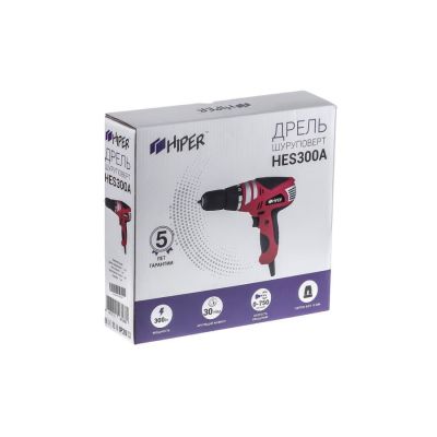 Шуруповерт сетевой HIPER HES300A, в коробке, 300Вт, 30Нм, красный-5
