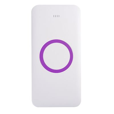 Универсальный аккумулятор с функцией беспроводной зарядки SATURN,белый с фиолетовым,15х7,3х1, белый, фиолетовый-0