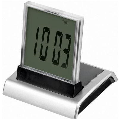 Часы-календарь-термометр с разноцветной подсветкой 'Дисплей', серебристый, черный-5