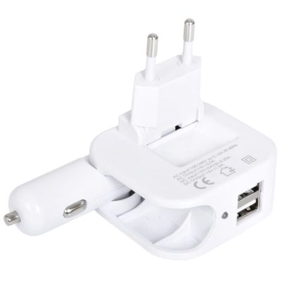 Адаптер с двумя USB-портами для зарядки от сети и от прикуривателя 'Socket', белый-2