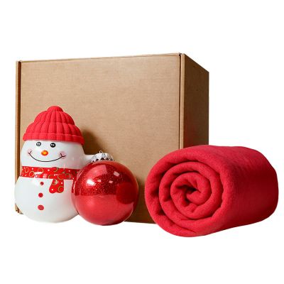 Набор подарочный  SNOWTIME: плед, кружка-снеговик, шар елочный в подарочной коробке, красный-0