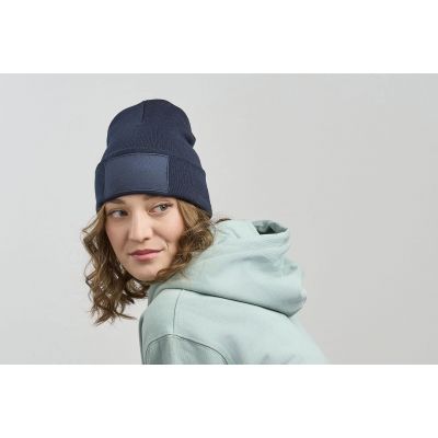 Шапка вязаная  двойная Wind-S с патчем, темно-синий-5