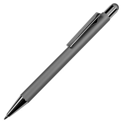 Ручка шариковая FACTOR COLOR со стилусом, серый, металл, пластик, софт-покрытие-0