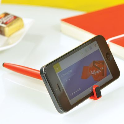 Ручка шариковая N3 со стилусом и подставкой для смартфона, красный-3