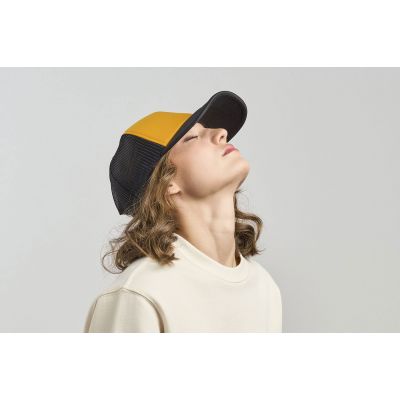 Бейсболка RAPPER-S, 5 клиньев, пластиковая застёжка, белый, желтый-4