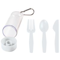Набор 'Pocket':ложка,вилка,нож в футляре с карабином, белый