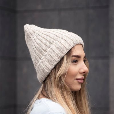 Шапка бини вязаная НАСВЯЗИ©  шерсть/ акрил, темно-синий-3