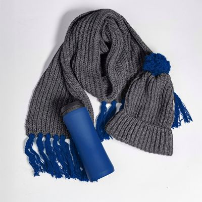 Набор подарочный COLD NIGHT: шарф и шапка, термокружка; синий-1