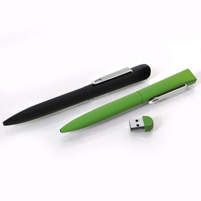 IQ, ручка с флешкой, 8 GB, металл, soft-touch, зеленый, серебристый-2