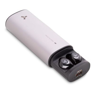 Беспроводные наушники с пауэрбанком 5000 мАч ACCESSTYLE TANGERINE TWS, серебристый-0