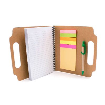 Блокнот с ручкой MAKRON, рециклированный картон, бежевый-1