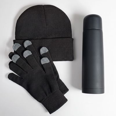 Набор подарочный GET WARM: перчатки, шапка, термос, черный-2