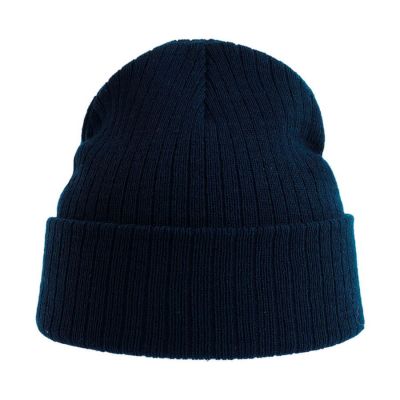Шапка вязаная RIO с отворотом из материала rPET/рециклированного полиэстера, темно-синий-4