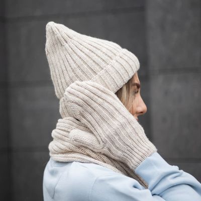 Шапка бини вязаная НАСВЯЗИ©  шерсть/ акрил, темно-синий-2