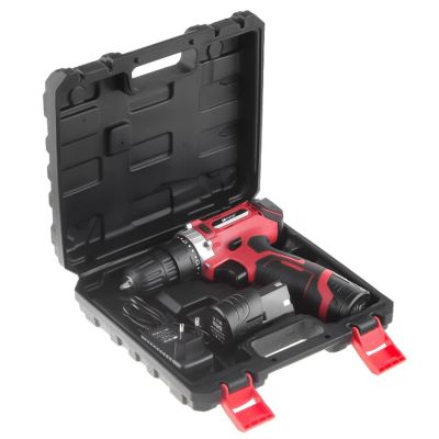 Дрель аккумуляторная HIPER HCD12A/2А, 12В, в кейсе, Li-ion батарея 1,5 Ач (2 шт), 25Нм, красный-1