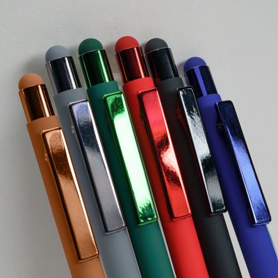 Ручка шариковая FACTOR COLOR со стилусом, серый, металл, пластик, софт-покрытие-5