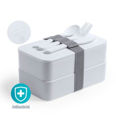 Ланч-бокс FANDEX, ложка, вилка нож в комплекте, антибактериальный пластик, белый-5