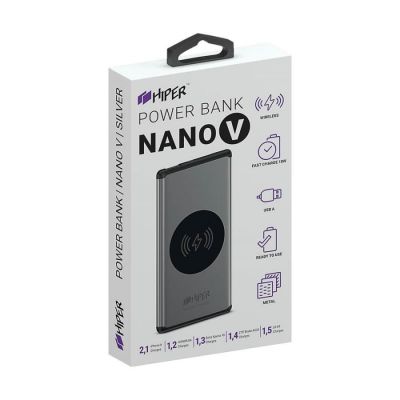 Универсальный аккумулятор NANO V Silver 5000 мАч, с беспроводной зарядкой в алюминиевом корпусе, серебристый-2