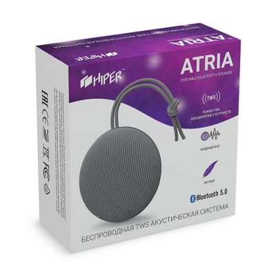 Колонка беспроводная ATRIA TWS, цвет серый-3