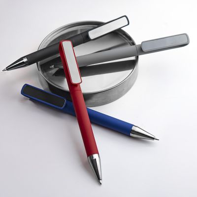 Ручка шариковая GLOSSY GUN с покрытием soft touch, черный, серебристый-3