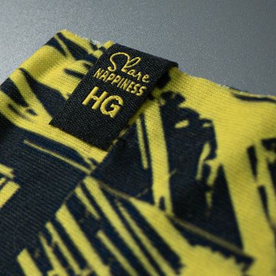 Образец снуд с  сублимационной печатью и жаккардовым логотипом CUSTOM MERCH, 100% полиэстер, 32*25 см, черный, желтый-2