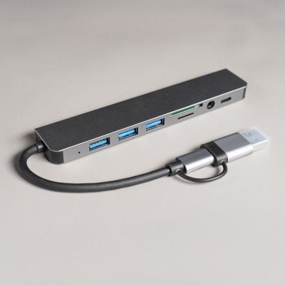 USB-хаб ROOT 8 в 1, серый, алюминий-1