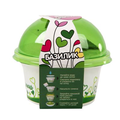Комплект для выращивания. 'Моя микрозелень': БАЗИЛИК, зеленый, белый-0