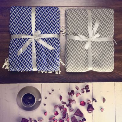 Плед VILLAGE, 130х150 см, акрил 220гр/м2, белый, синий-2