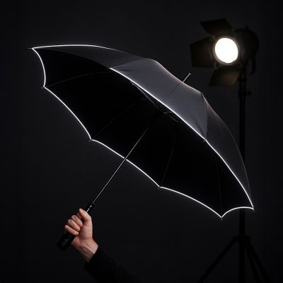 Зонт-трость 'Reflect', полуавтомат, эпонж, чёрный со светоотражающей окантовкой в чехле с ручкой, черный-4