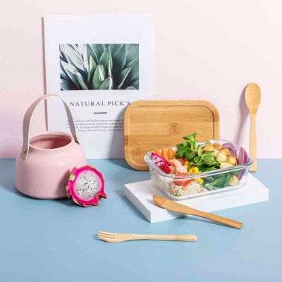 Ланч-бокс BEJAR, ложка, вилка нож в комплекте, стекло/бамбук, прозрачный-8