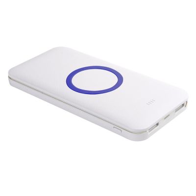 Универсальный аккумулятор с функцией беспроводной зарядки SATURN,белый с синим,15х7,3х1,2см, белый, синий-1