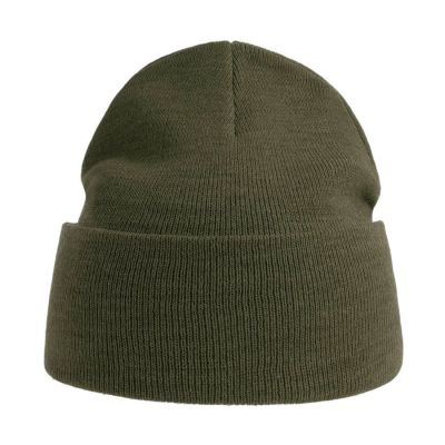 Шапка вязаная PURE  с отворотом из пряжи Polylana, оливковый-6