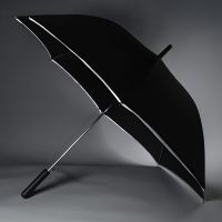 Зонт-трость 'Reflect', механический,эпонж, чёрный со светоотражающей окантовкой в чехле с ручкой, черный