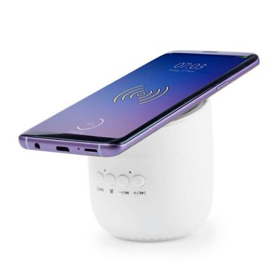 Bluetooth колонка со встроенной беспроводной зарядкой Dortam, белый-1