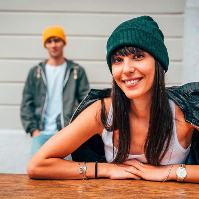 Шапка вязаная RIO с отворотом из материала rPET/рециклированного полиэстера, бордовый-2