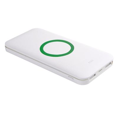 Универсальный аккумулятор с функцией беспроводной зарядки SATURN,белый с зеленым,15х7,3х1,2с, белый, зеленый-1