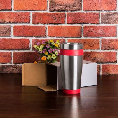 Термокружка  дорожная с крышкой 'Хит'. 450 мл, серебристый, синий-2