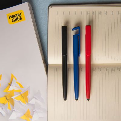 Ручка шариковая N3 со стилусом и подставкой для смартфона, красный-5