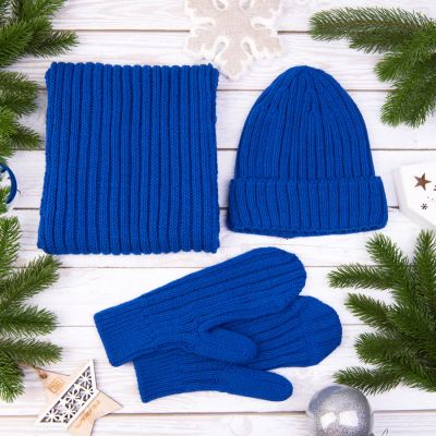 Шапка бини вязаная НАСВЯЗИ©  шерсть/ акрил, ярко-синий-4