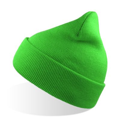 Шапка вязаная двойная WIND с отворотом, неоновый зеленый-0