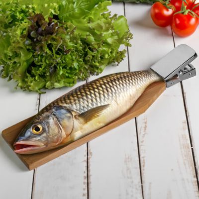 Доска для чистки рыбы деревянная,  с зажимом, 12*46*2см, бук, светло-коричневый-2