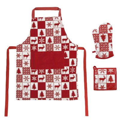 Подарочный набор  для кухни 'Новогодний',хлопок 100%, фартук и прихватки, белый, красный-0