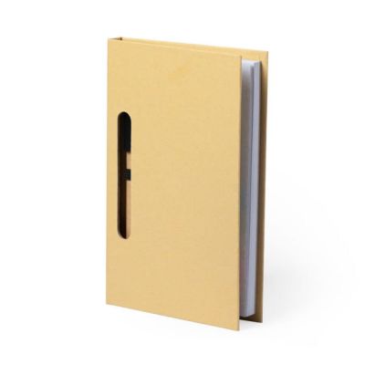 Блокнот со стикерами и ручкой KENDIL, рециклированный картон, бежевый-2