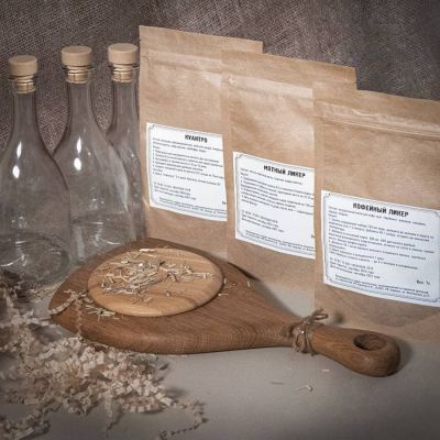 Набор 'Сам себе сомелье' для приготовления  авторских напитков Коньяк по-латгальски, Миндальный  коньяк, Вишня на коньяке, бежевый, коньяки-10