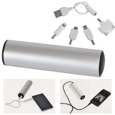 Колонка проводная 'Soundcheck' с пауербанком 2200mA с набором переходников, серебристый-0