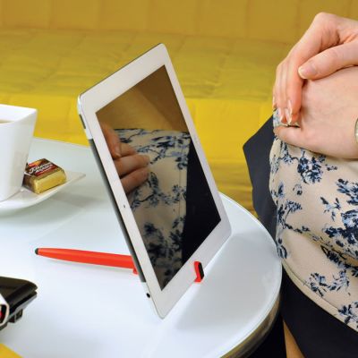 Ручка шариковая N3 со стилусом и подставкой для смартфона, красный-4