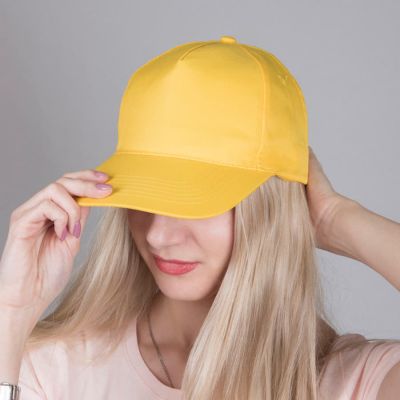 Бейсболка HIT, 5 клиньев,  застежка на липучке, желтый-1