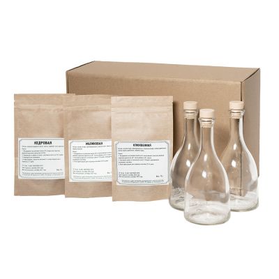 Набор 'Сам себе сомелье' для приготовления  авторских напитков Кедровая, Малиновая, Клюквенная настойки, бежевый, настойки-0