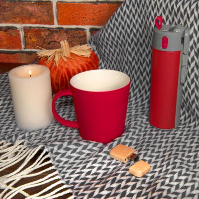 Кружка 'Bali' с прорезиненным покрытием, ярко-красный-3