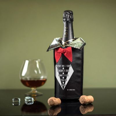 Термочехол на бутылку  'Фрак', красный, черный-1